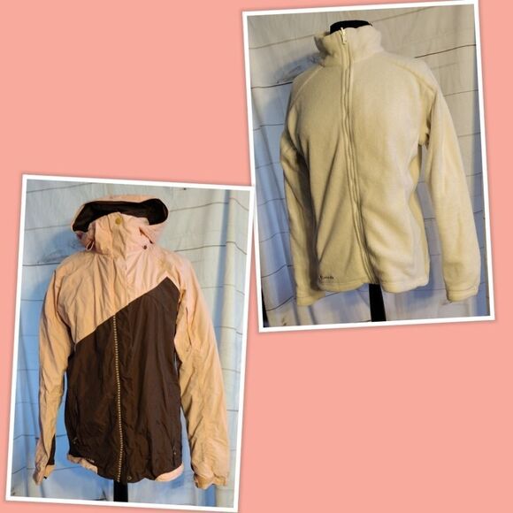 Columbia Interchange Women’s Omni-Tech Pink/Brown Windbreaker With Fleece lining - Picture 1 of 9